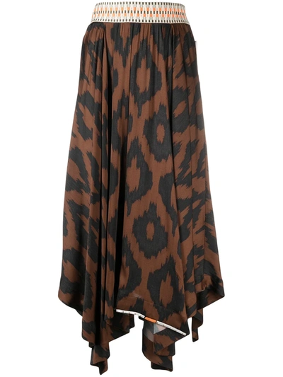 Shop Bazar Deluxe Geometric-print Asymmetric Midi Skirt In Brown