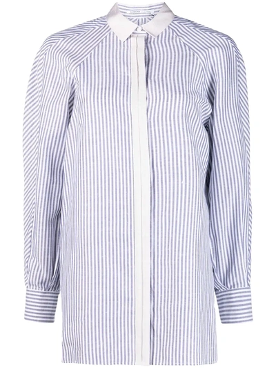 Shop Agnona Raglan-sleeves Striped Shirt In Blue