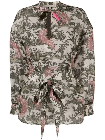 Shop Bazar Deluxe Nature-inspired Print Long-sleeve Blouse In Neutrals