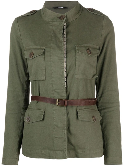 Shop Bazar Deluxe Belted Linen-blend Jacket In Green