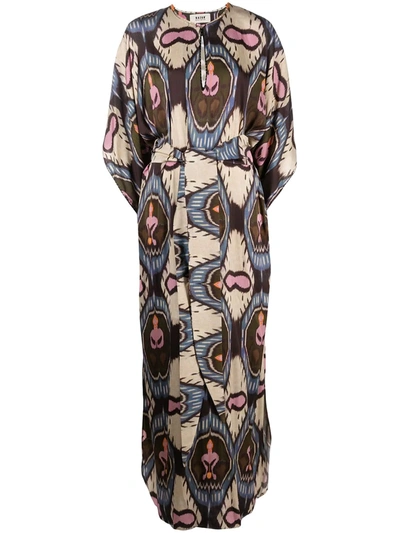 Shop Bazar Deluxe Geometric-print Long Kaftan Dress In Neutrals