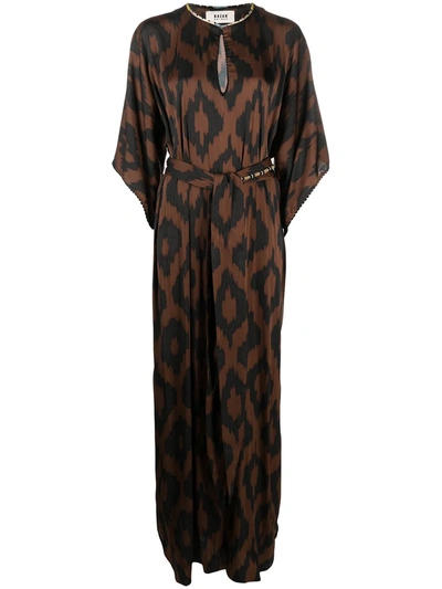 Shop Bazar Deluxe Belted Graphic-print Maxi Dress In Brown