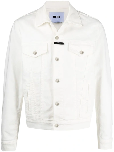 Shop Msgm Logo-patch Denim Jacket In White