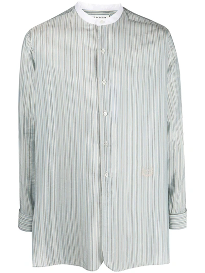 Shop Maison Margiela Band-collar Striped Shirt In Grey