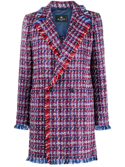 Shop Etro Tweed Double-breasted Blazer In Blue