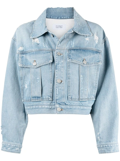 Shop Givenchy Cropped Distressed Denim Jacket In Blue