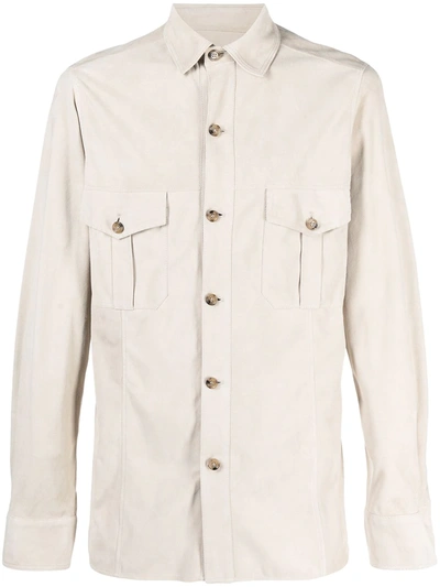 Shop Eleventy Suede Long-sleeved Shirt In Neutrals