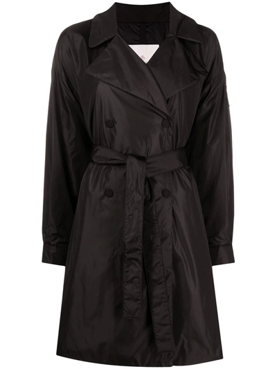 Shop Moncler Padded Mid-length Belted Trench Coat In Black