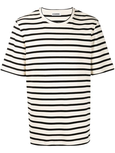 Shop Jil Sander Plus Striped Logo Patch T-shirt In Neutrals