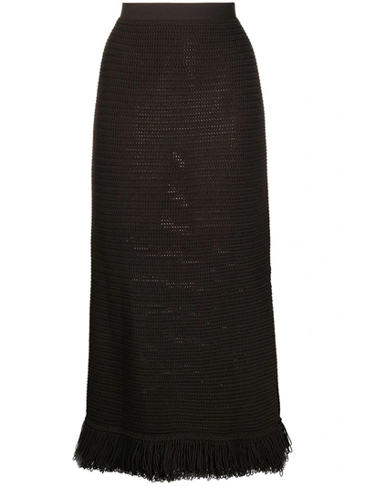 Shop Bottega Veneta High-waisted Knitted Midi Skirt In Black