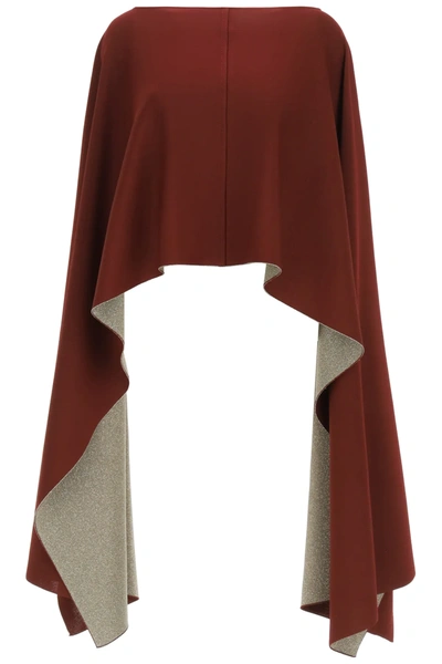 Shop Valentino Asymmetric Poncho With Lurex In Red,gold,metallic