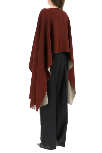 Shop Valentino Asymmetric Poncho With Lurex In Red,gold,metallic