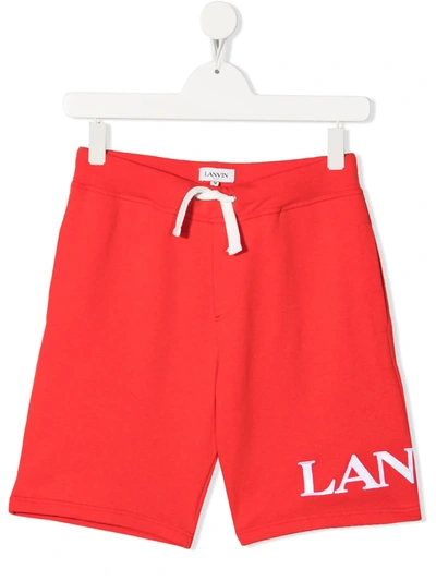 Shop Lanvin Enfant Teen Logo Print Track Shorts In Red