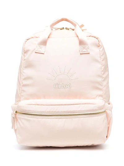 Shop Chloé Embroidered Logo Backpack In Pink