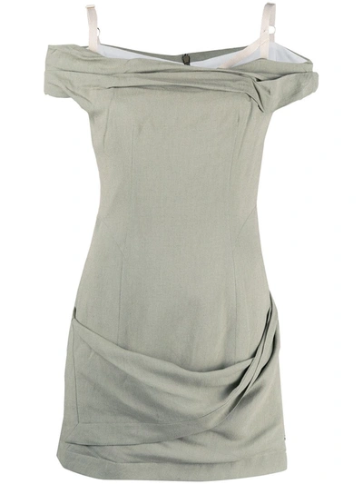 Shop Jacquemus Twist-detail Off-shoulder Dress In Green