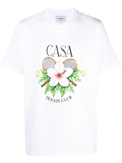 Shop Casablanca Logo Floral-print T-shirt In White