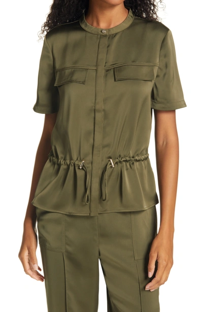 Shop Ted Baker Ayvaa Satin Utility Shirt In Khaki