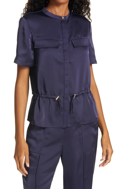 Shop Ted Baker Ayvaa Satin Utility Shirt In Navy