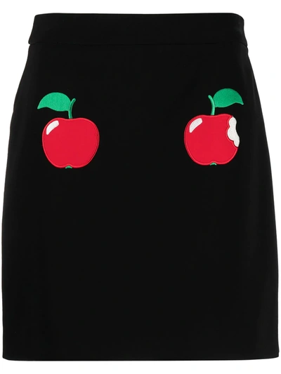 Shop Boutique Moschino Apple Motif Mini Skirt In Black
