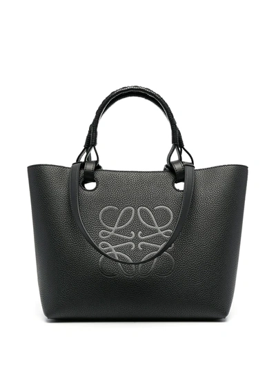 Shop Loewe Mini Anagram Leather Tote Bag In Black