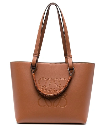 Loewe Anagram Small Debossed Textured-leather Tote In Tan