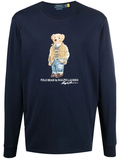 Shop Polo Ralph Lauren Logo Bear Print Jumper In Blue