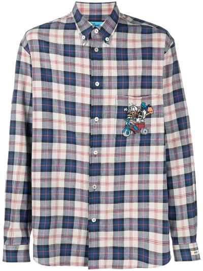 Shop Gucci X Disney Donald Duck Plaid Shirt In Neutrals ,blue