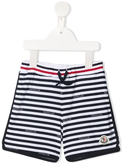 Shop Moncler Striped Cotton Track Shorts In 蓝色