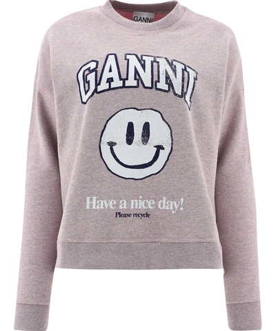 Shop Ganni Women's Pink Cotton Sweatshirt