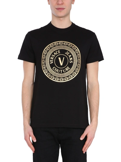 Shop Versace Jeans Couture T-shirt With V Embleme Logo In Black