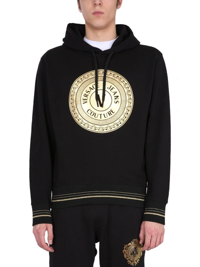 Shop Versace Jeans Couture Sweatshirt With V Embleme Logo In Black