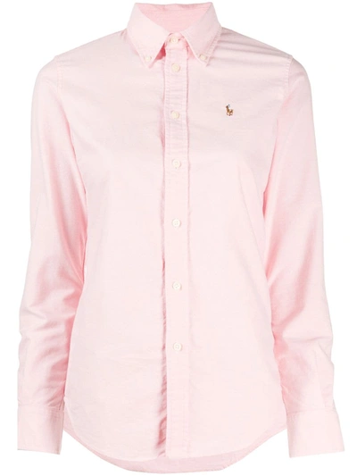 Shop Polo Ralph Lauren Embroidered-logo Button-down Shirt In Pink