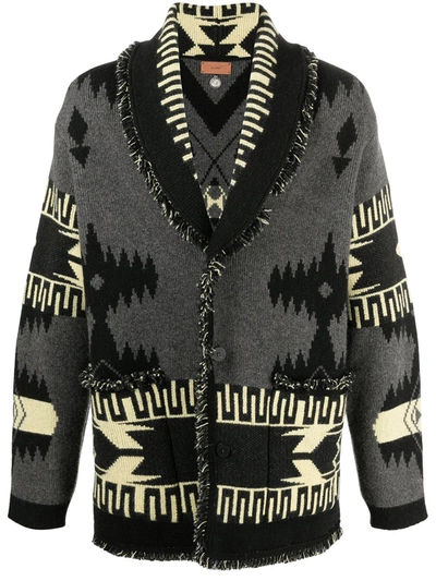 Shop Alanui Geometric-pattern V-neck Cardigan In Black