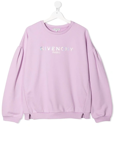 Shop Givenchy Teen Logo Print Sweatshirt In Purple