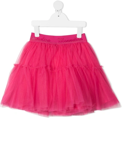 Shop Monnalisa Tiered Tulle Mini Skirt In Pink