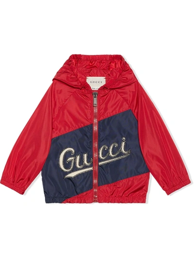 Shop Gucci Logo-print Hooded Jacket In Red