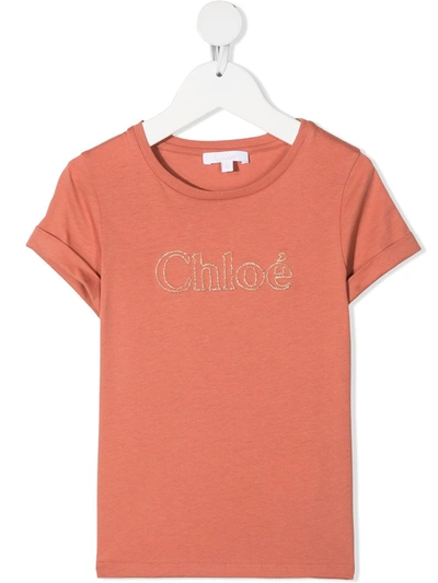 Shop Chloé Logo-embroidered T-shirt In Pink