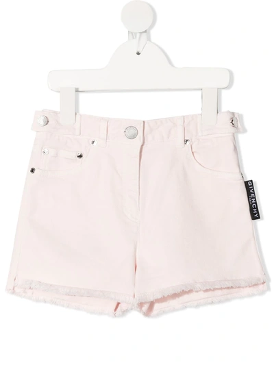 Shop Givenchy Mid-rise Logo-print Raw-cut Shorts In Pink