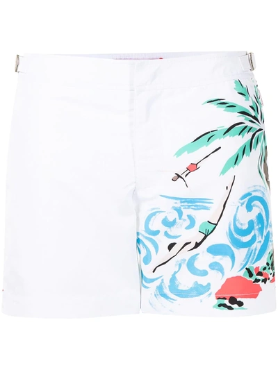 Shop Orlebar Brown Palm Tree Print Swim Shorts In White