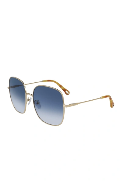 Shop Chloé 59mm Eliza Classic Square Sunglasses In Gold / Gradient Blue