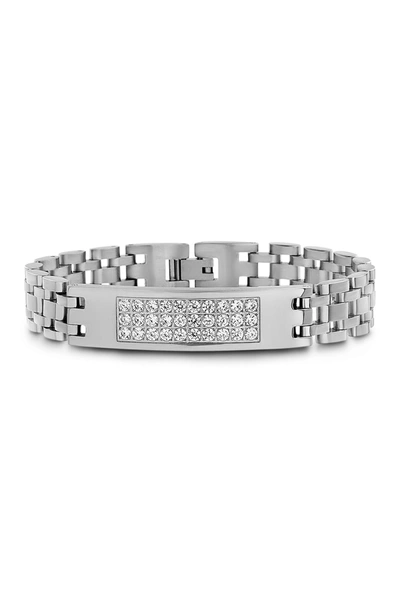 Shop Steve Madden Crystal Pave Id Link Bracelet In Gray