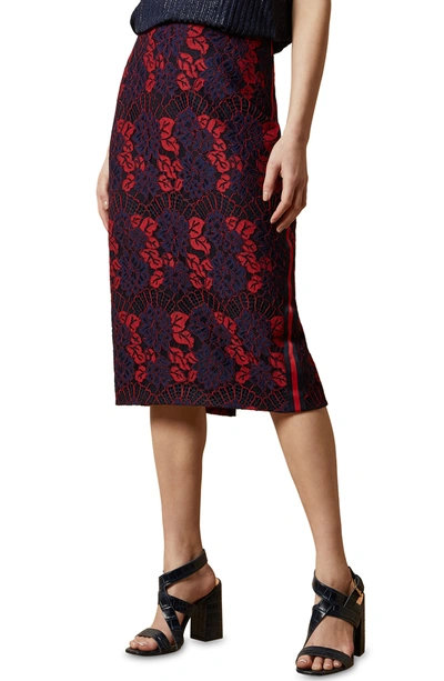 Shop Ted Baker Zinniaa Pencil Lace Midi Skirt In Red