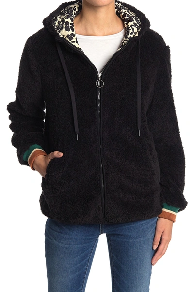 Shop Pj Salvage Ciao Fleece Jacket With Faux Fur Hood In Black