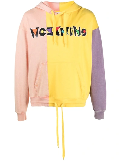 Shop Moschino Logo-print Colour-block Hoodie In Yellow