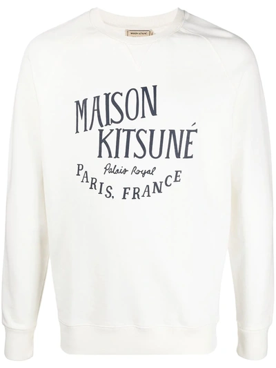 Shop Maison Kitsuné Logo Print Cotton Sweatshirt In White