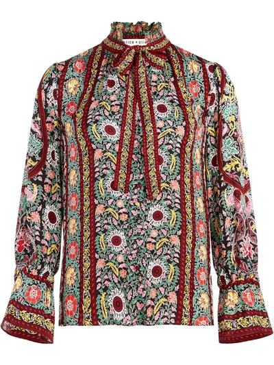Shop Alice And Olivia Reilly Flower Pot-print Blouse In Red
