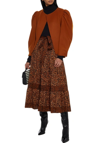 Shop Ulla Johnson Sierra Tiered Belted Leopard-print Cotton-voile Midi Skirt In Animal Print