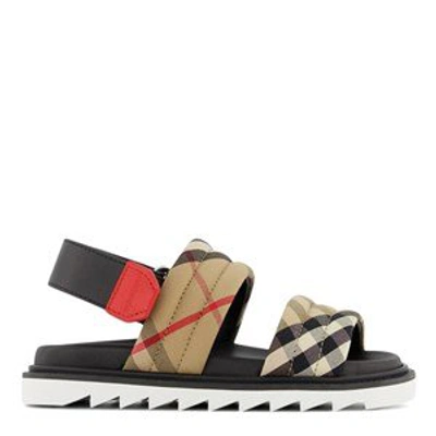 Shop Burberry Archive Beige Brewster Check Sandals In Blue