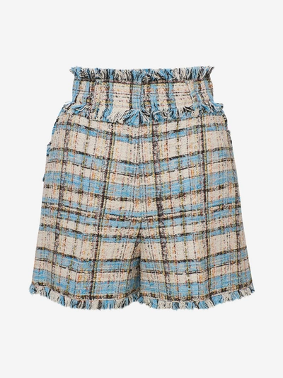 Shop Msgm Shorts Check Azzurri In Light Blue