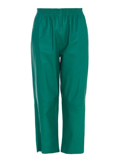 Shop Pinko Leather Cropped Trousers In Green